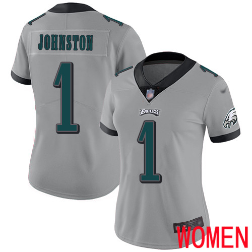 Women Philadelphia Eagles #1 Cameron Johnston Limited Silver Inverted Legend NFL Jersey Football->women nfl jersey->Women Jersey